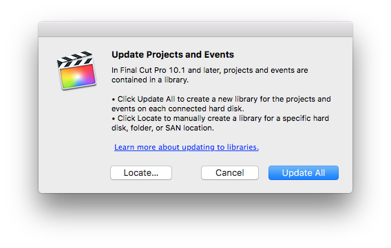 fcpx 10.23. update projects and events dialog